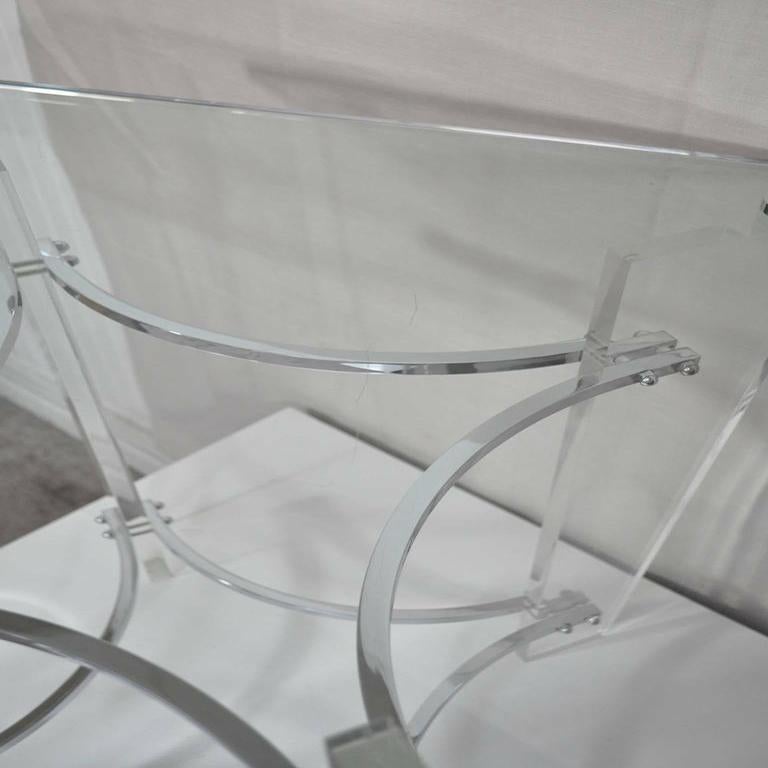 MCM Lucite Chrome Glass Square Sculptural Side Table after Charles Hollis Jones In Good Condition For Sale In Philadelphia, PA