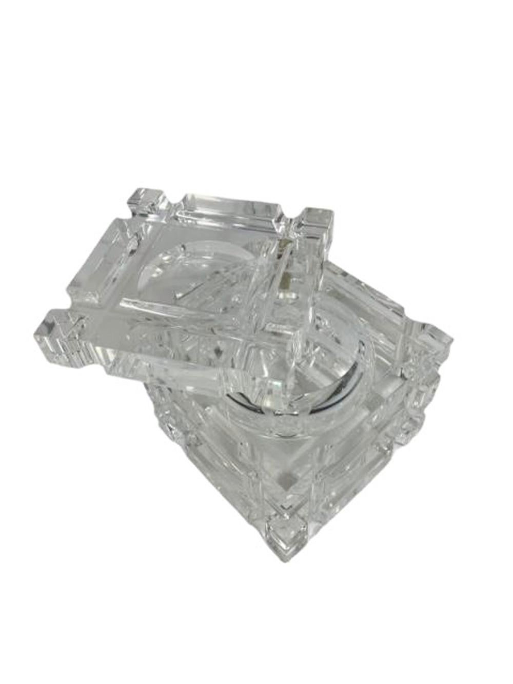 Mid-Century Modern MCM Lucite Cube Form Covered Ice Bucket in the Manner of Alessandro Albrizzi For Sale