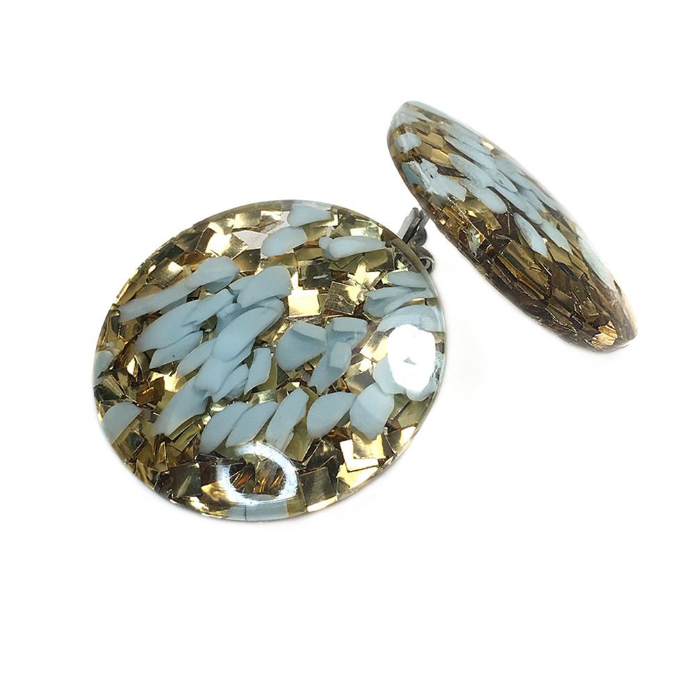 Modern  MCM Lucite Earrings with Metallic Confetti  For Sale