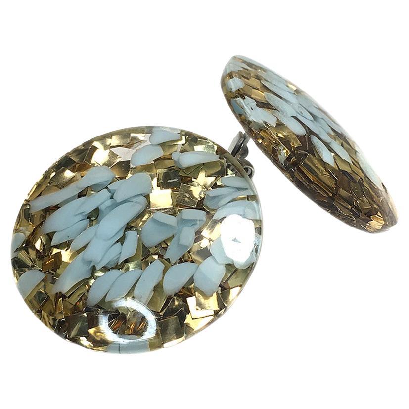  MCM Lucite Earrings with Metallic Confetti  For Sale