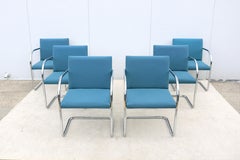 MCM Ludwig Mies van der Rohe Blue Brno Tubular Style Chairs by Gordon, Set of 6
