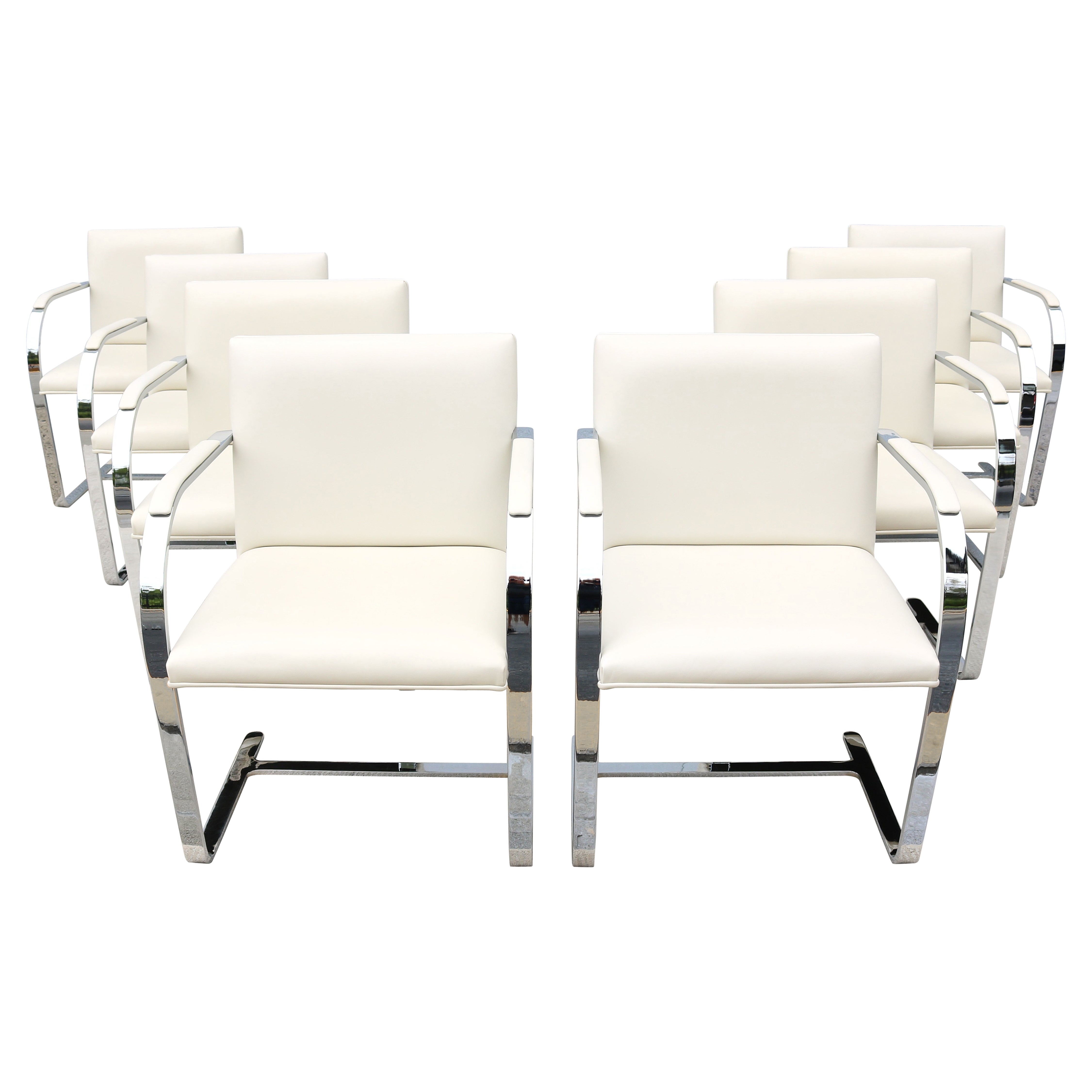 MCM Ludwig Mies van der Rohe Brno - Sedie da bar piatte in pelle di Gordon, set di 8 pezzi in vendita