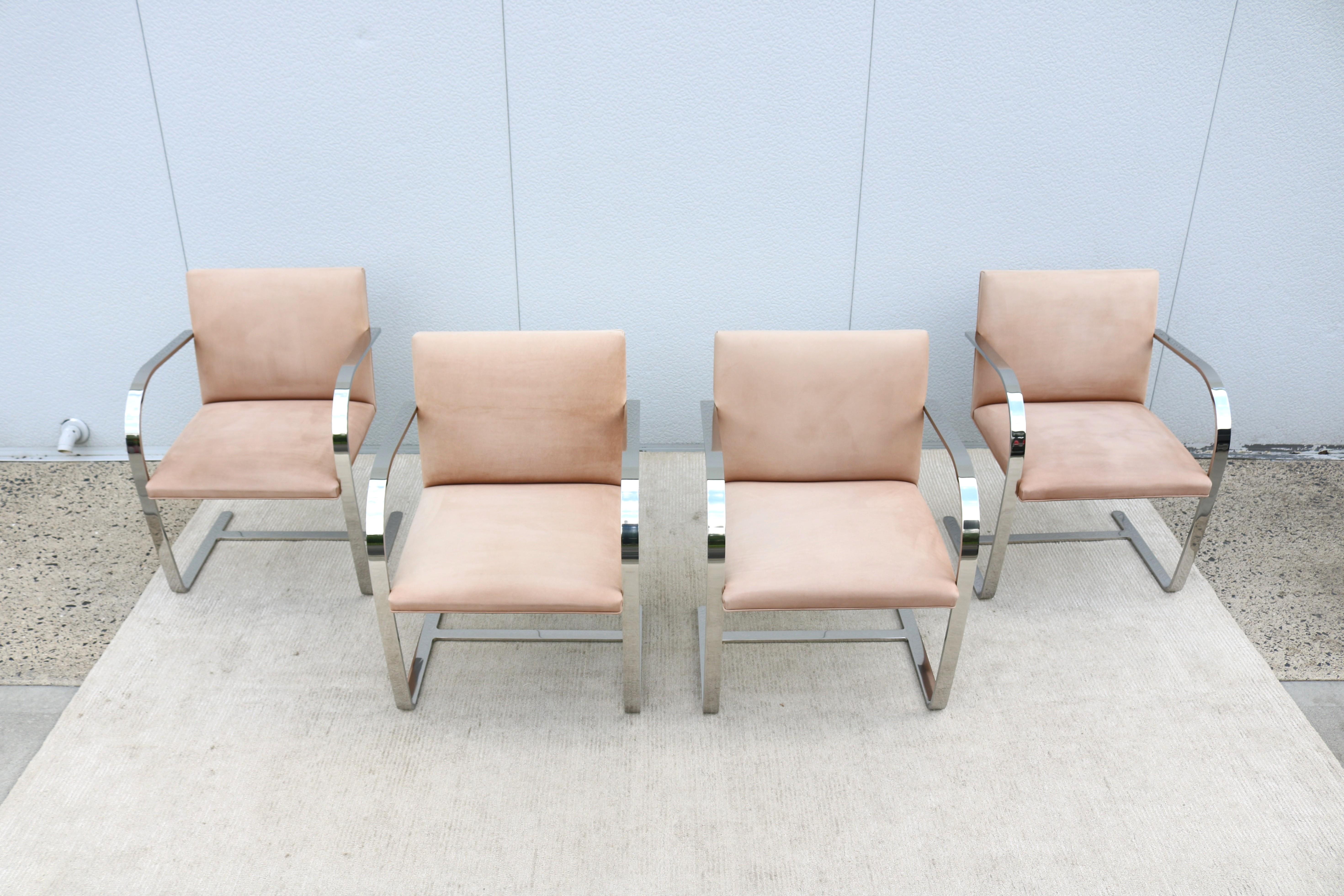 MCM Ludwig Mies van der Rohe para Knoll Sillas planas de bar Brno en nobuk, set de 4 Moderno de mediados de siglo en venta