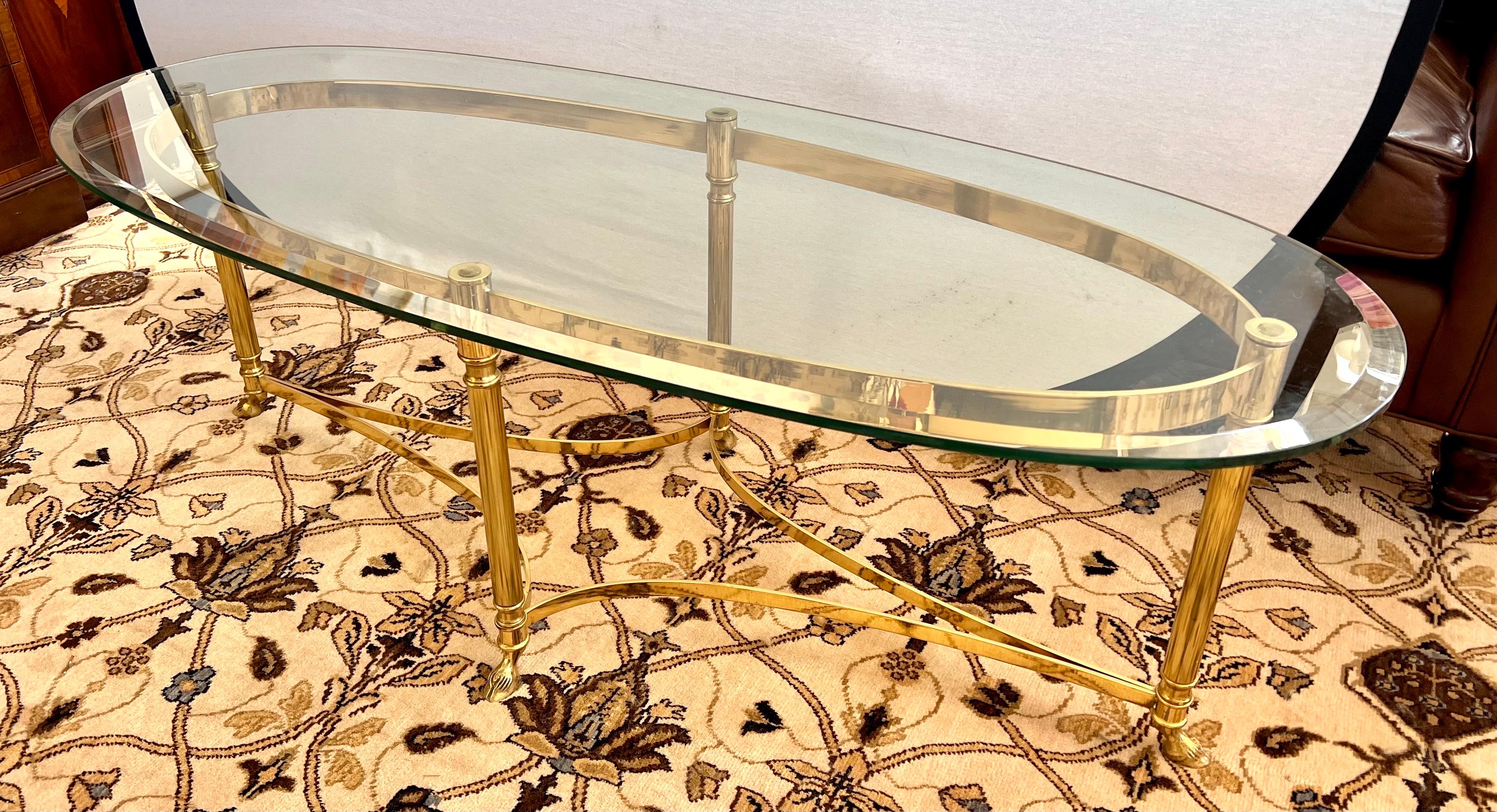 American MCM Maison Jansen Inspired Brass and Glass Oval Cocktail Coffee Table