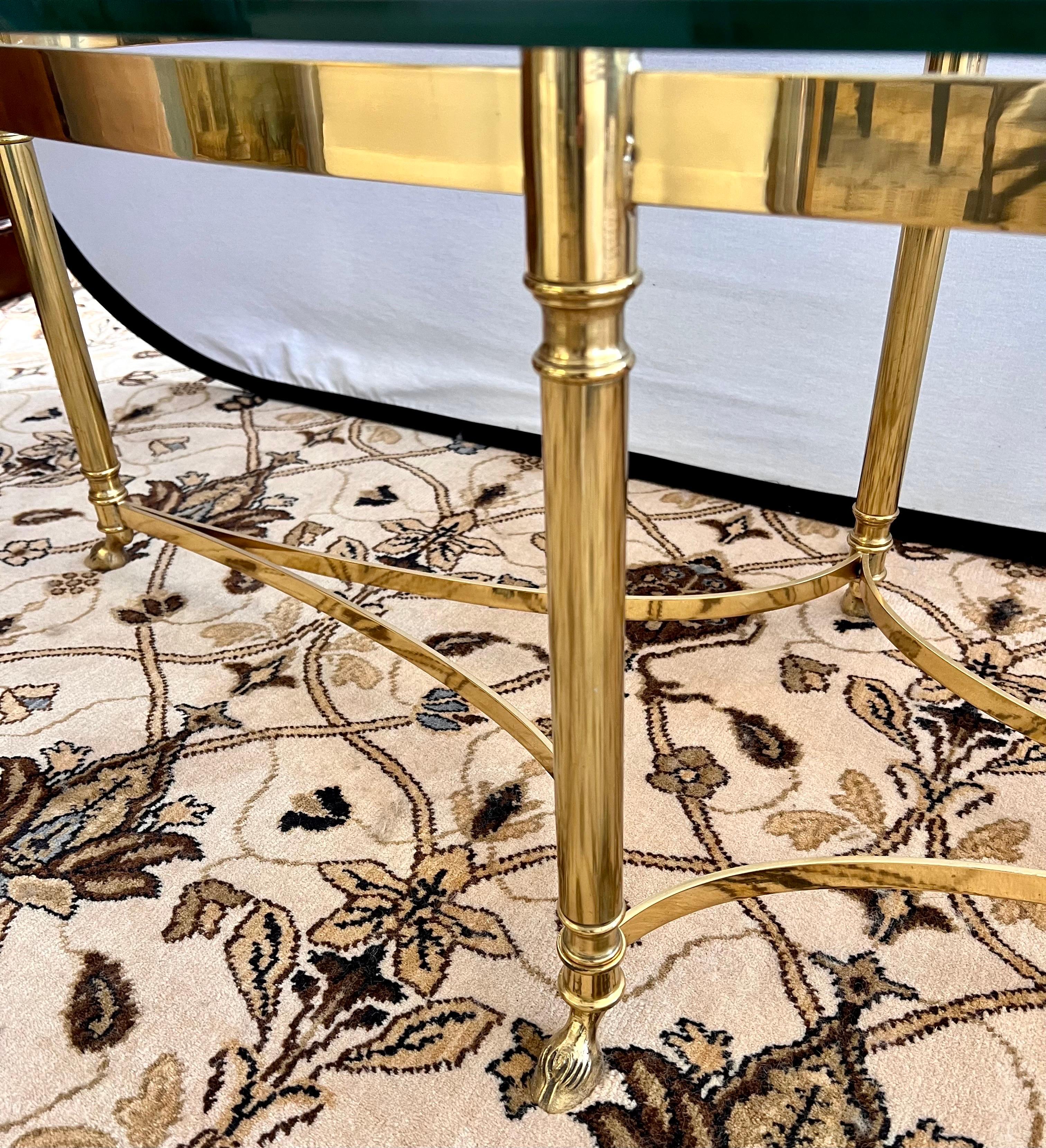 MCM Maison Jansen Inspired Brass and Glass Oval Cocktail Coffee Table In Good Condition In West Hartford, CT