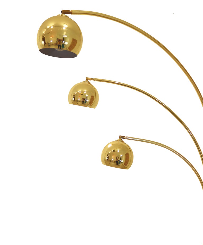 MCM Marble Base Brass 3 Light Arc Floor Lamp, Adjustable at 1stDibs ...