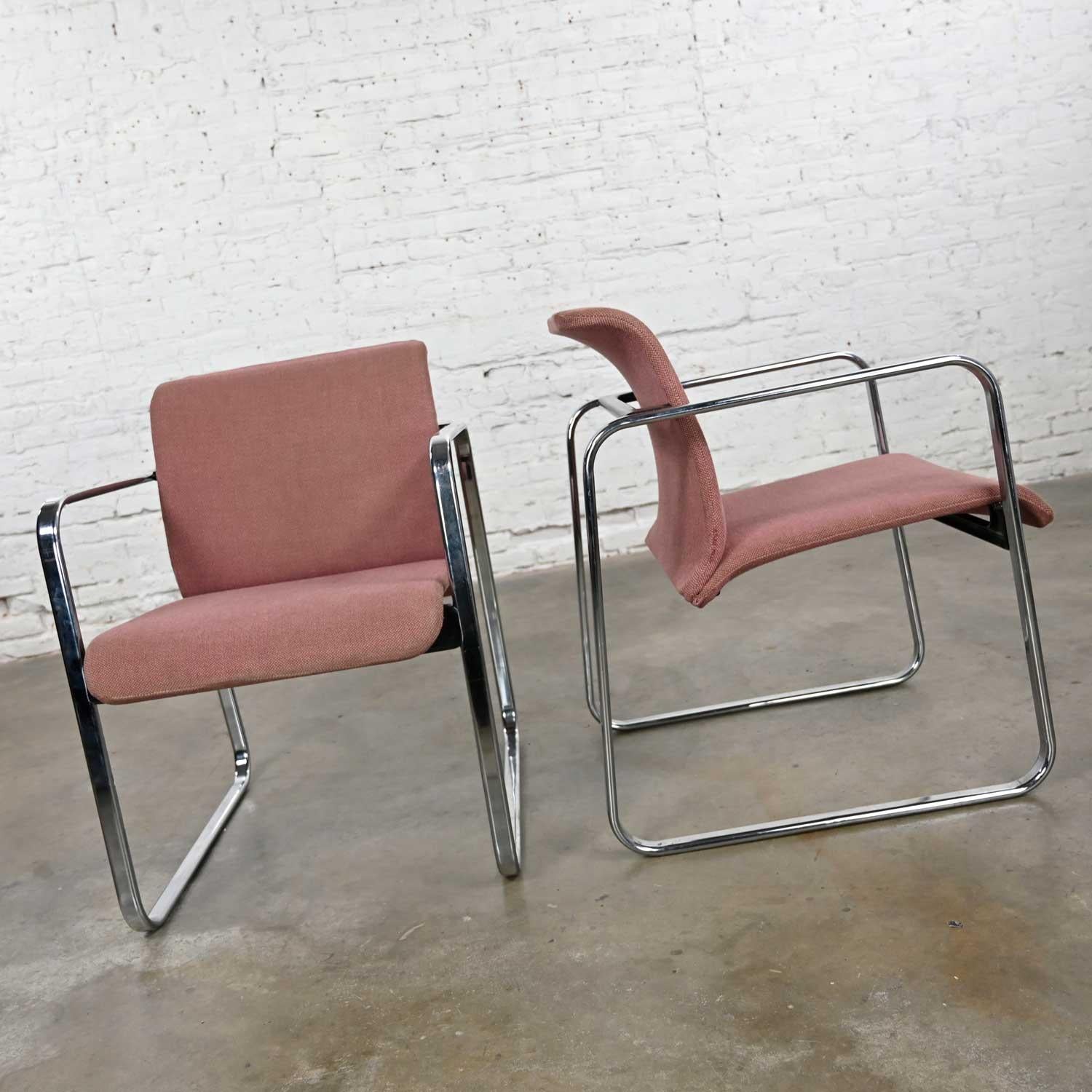 MCM Mauve Hopsacking & Chrome Tubular Chairs by Peter Protzman for Herman Miller For Sale 3
