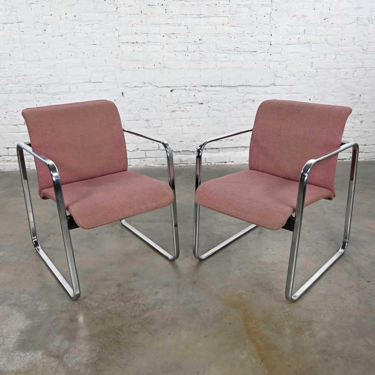 MCM Mauve Hopsacking & Chrome Tubular Chairs by Peter Protzman for Herman Miller For Sale 4