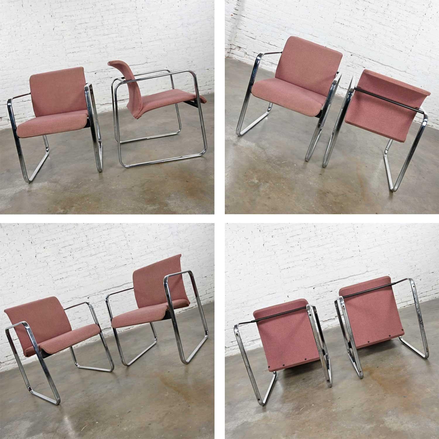 MCM Mauve Hopsacking-Stühle mit Chromrohrstühlen von Peter Protzman für Herman Miller im Angebot 8