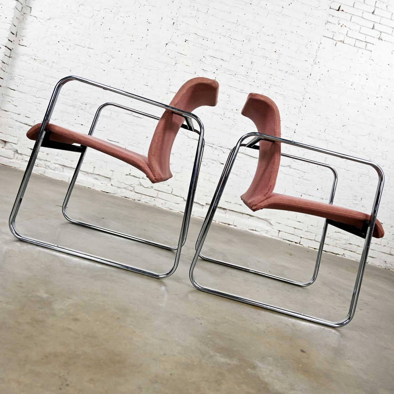 Mid-Century Modern MCM Mauve Hopsacking & Chrome Tubular Chairs by Peter Protzman for Herman Miller For Sale