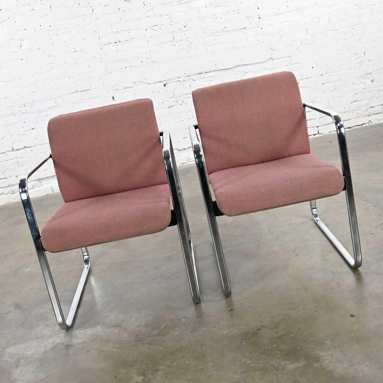 American MCM Mauve Hopsacking & Chrome Tubular Chairs by Peter Protzman for Herman Miller For Sale