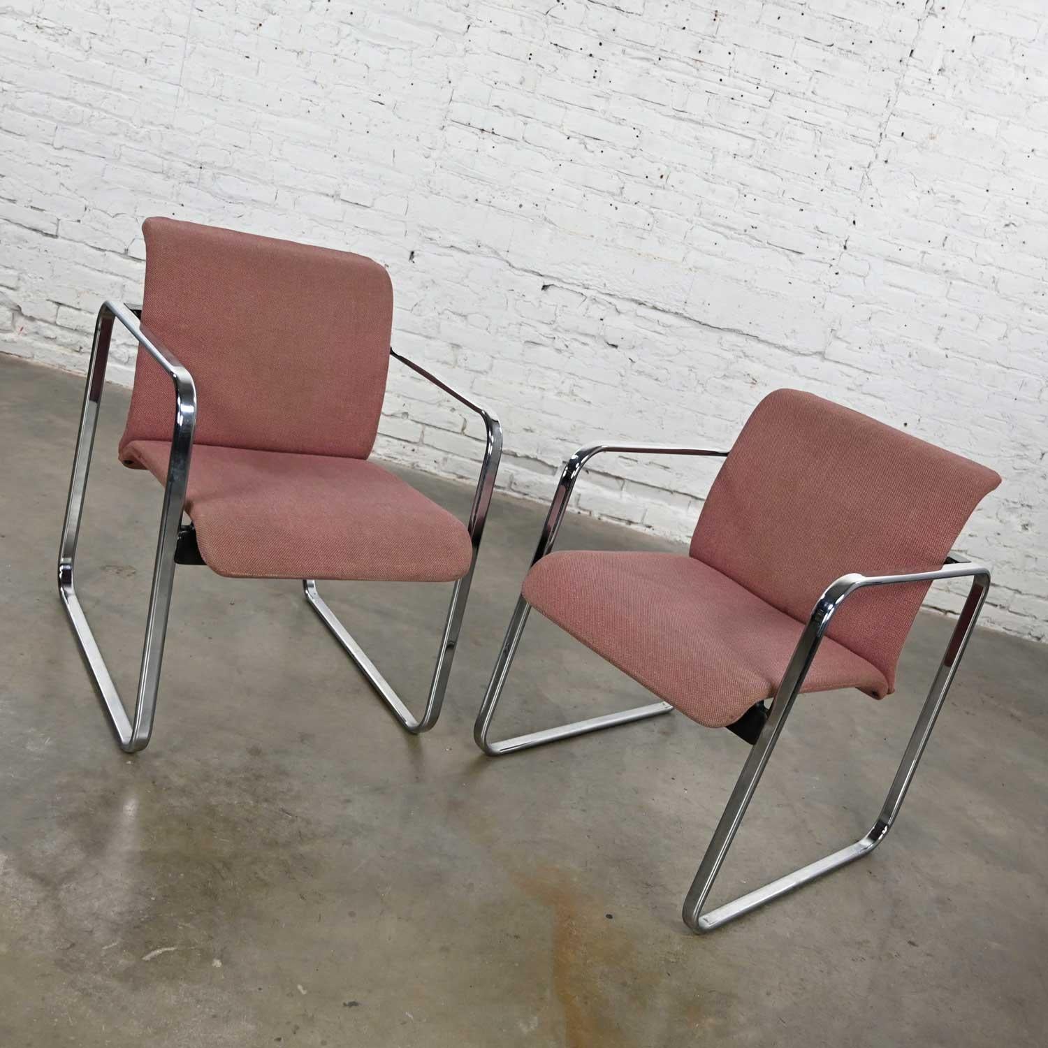 MCM Mauve Hopsacking & Chrome Tubular Chairs by Peter Protzman for Herman Miller In Good Condition For Sale In Topeka, KS