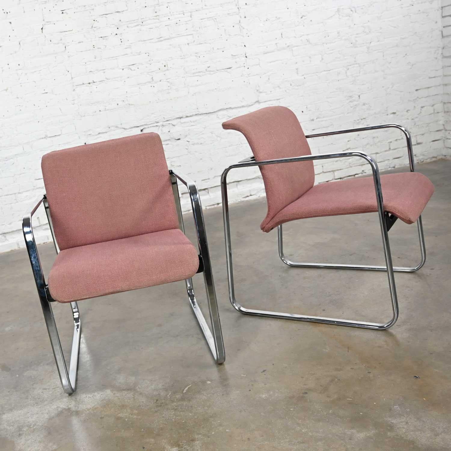 20th Century MCM Mauve Hopsacking & Chrome Tubular Chairs by Peter Protzman for Herman Miller For Sale