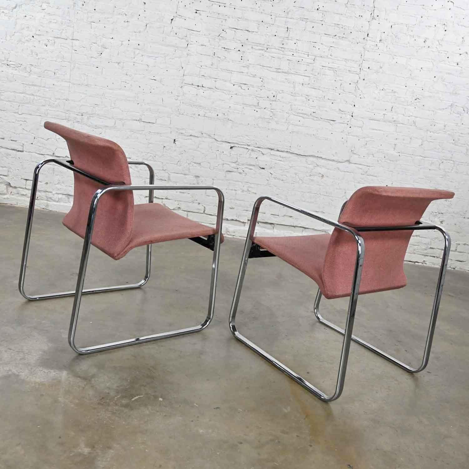 Metal MCM Mauve Hopsacking & Chrome Tubular Chairs by Peter Protzman for Herman Miller For Sale