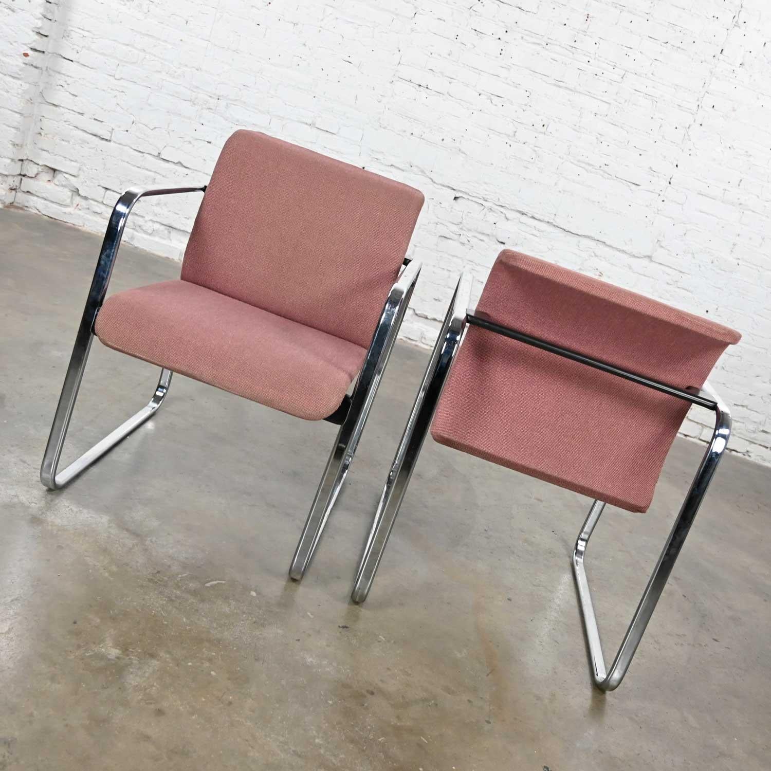 MCM Mauve Hopsacking & Chrome Tubular Chairs by Peter Protzman for Herman Miller For Sale 2