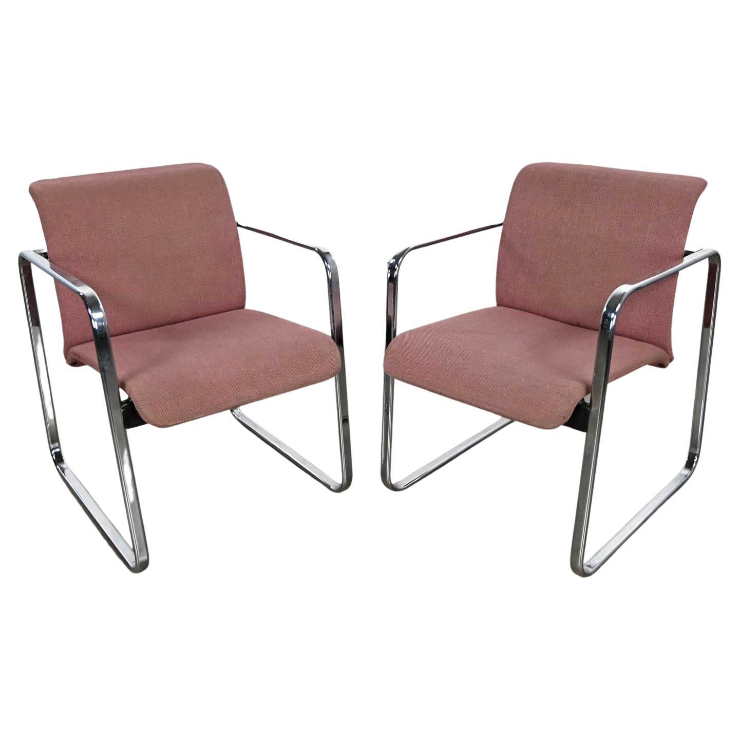MCM Mauve Hopsacking & Chrome Tubular Chairs by Peter Protzman for Herman Miller For Sale