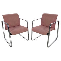 MCM Mauve Hopsacking & Chrome Tubular Chairs by Peter Protzman for Herman Miller