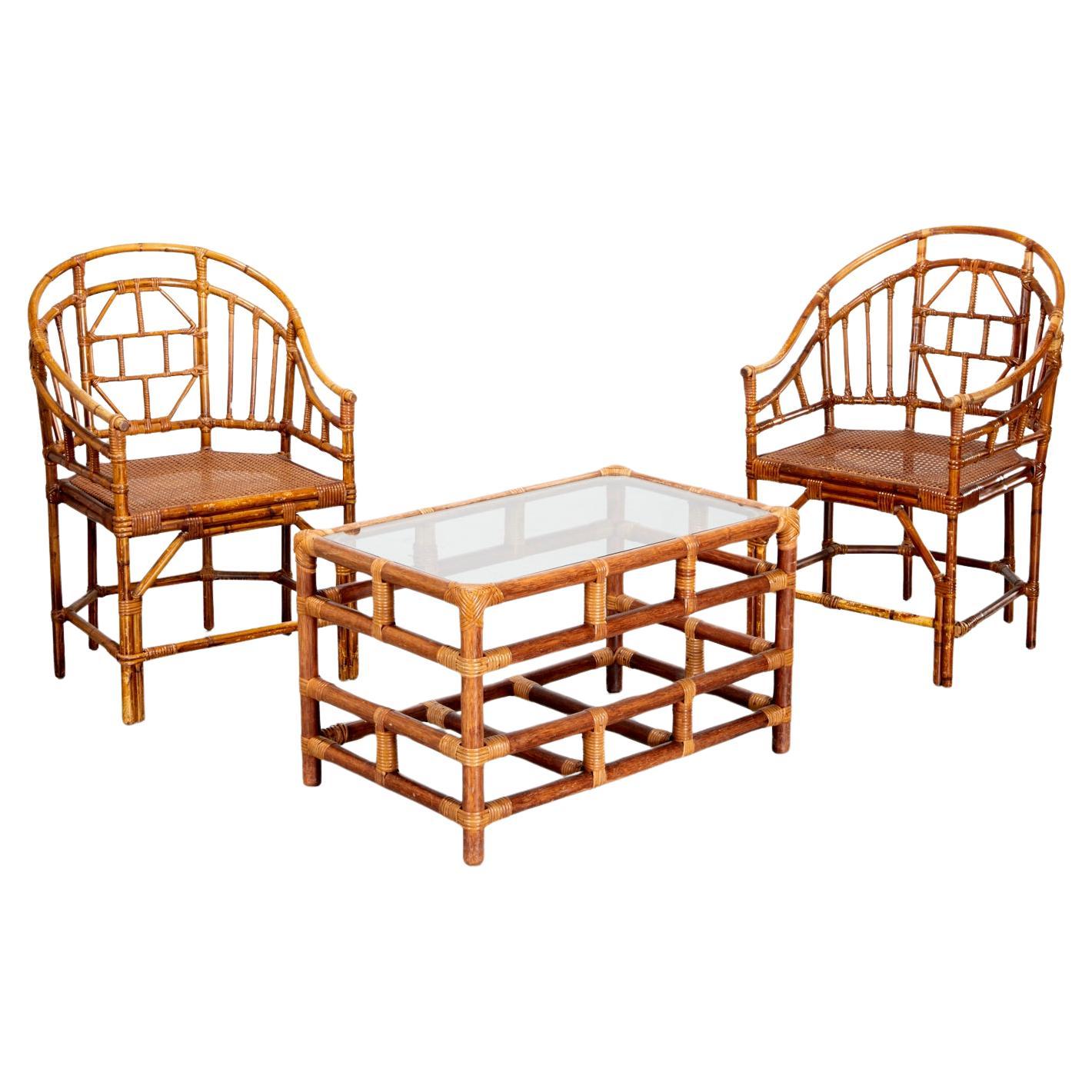 MCM McGuire Style Brighton Pavilion Bamboo Lounge Set, Billy Baldwin Provenance