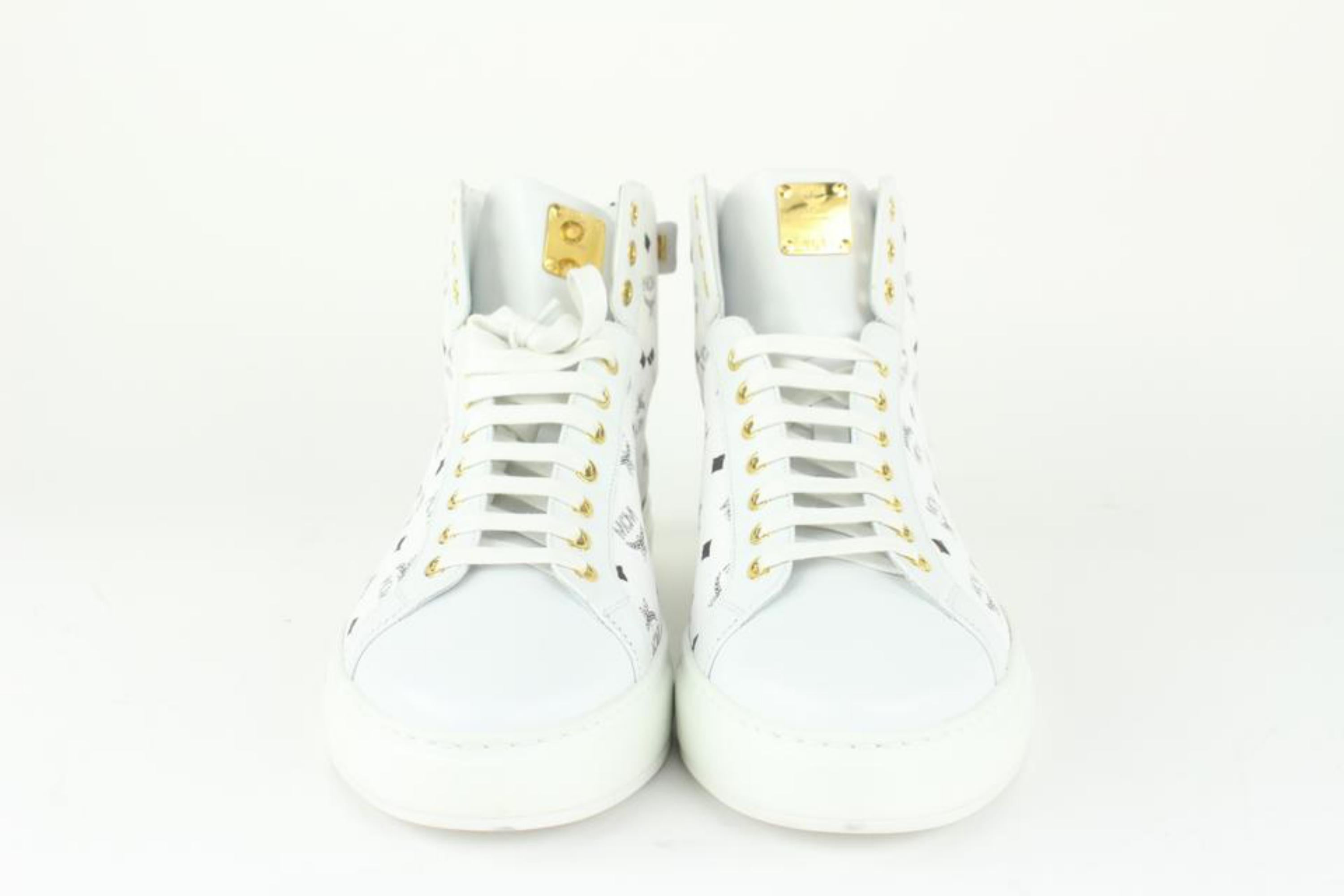 MCM Mens 43 White Monogram Visetos Classic High Top Sneaker 1020m55 For Sale 1
