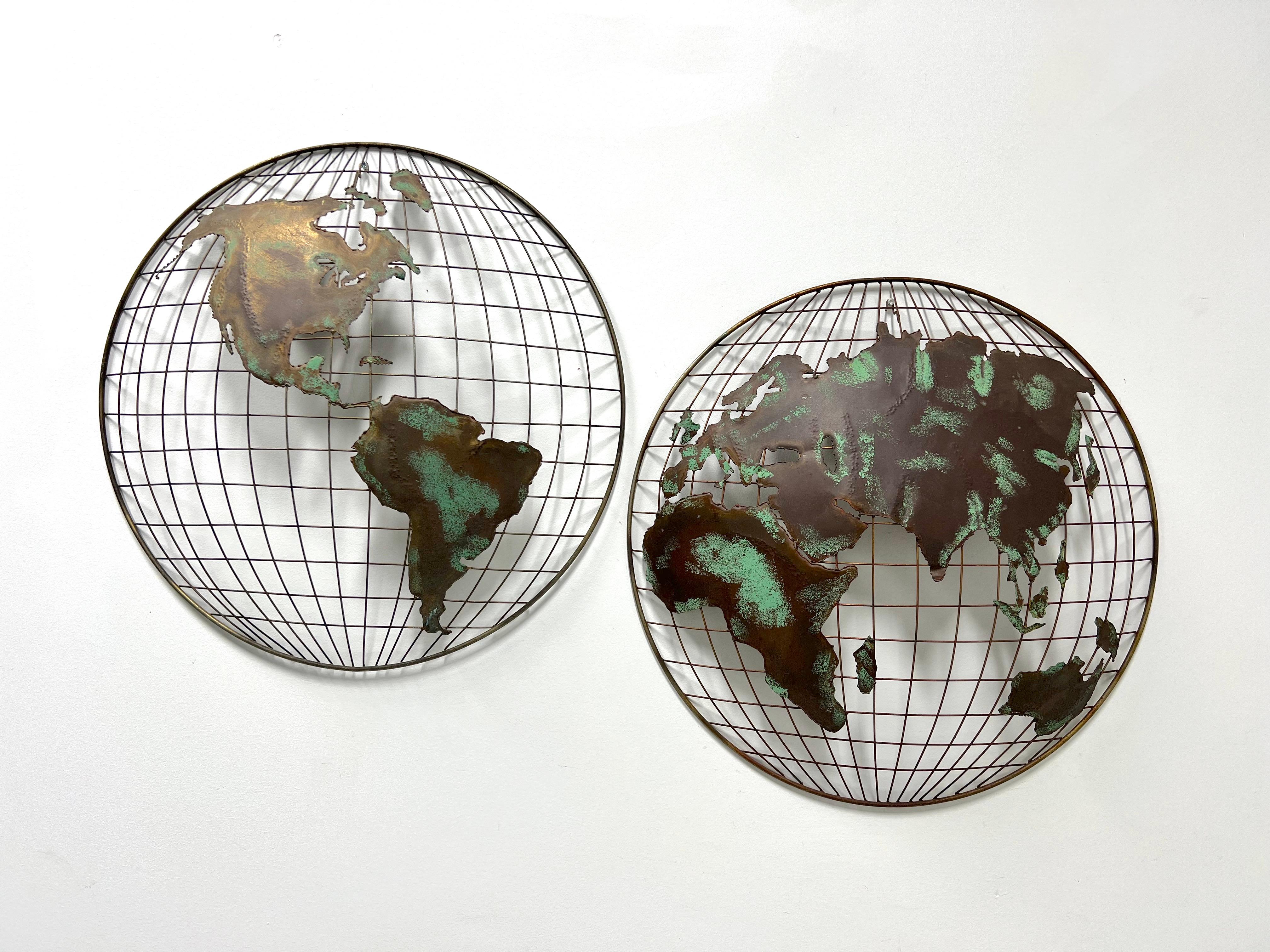 MCM Metal Brutalist Globe Hemispheres Sculpture in the manner of Curtis Jere For Sale 5