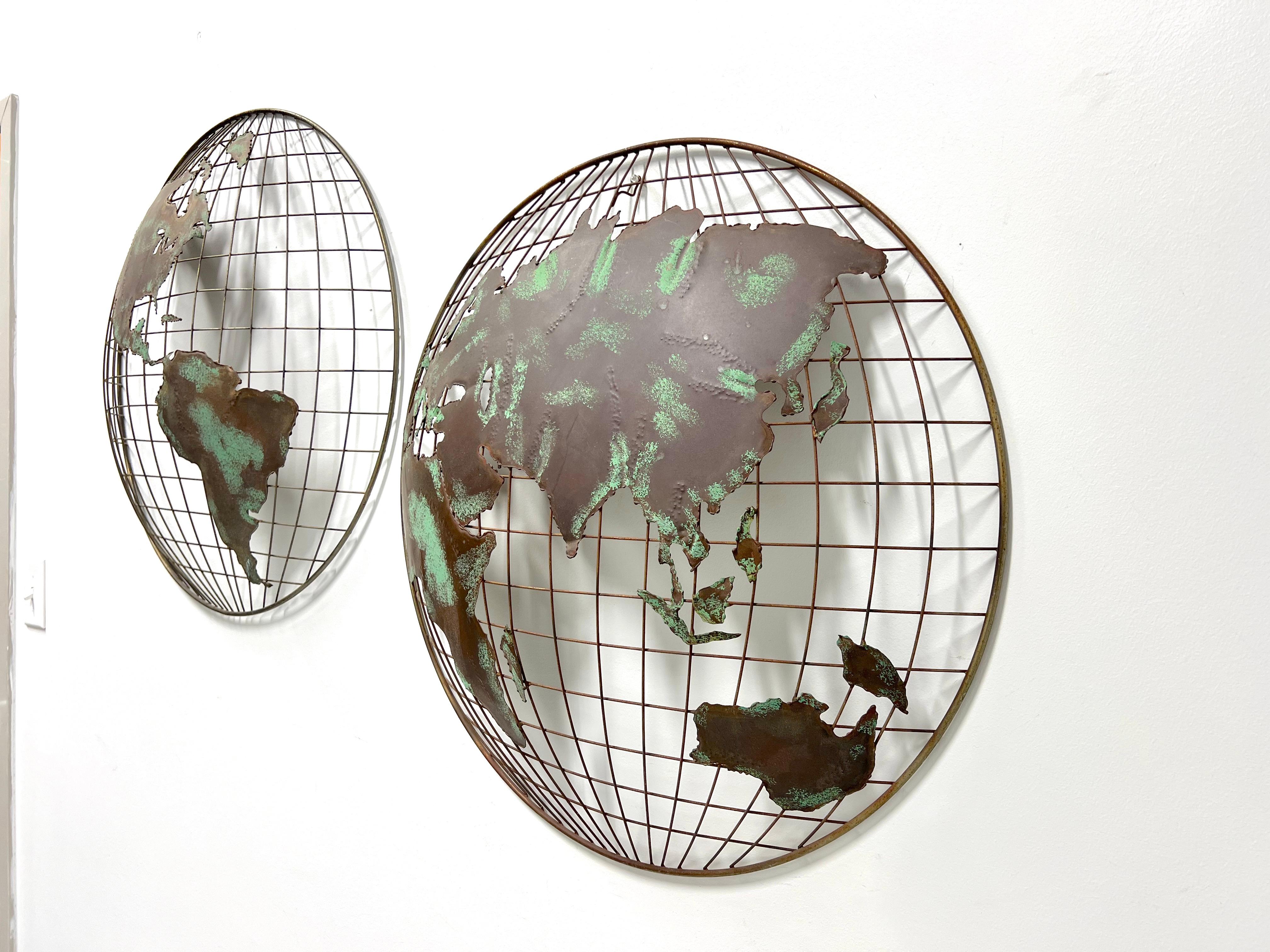 American MCM Metal Brutalist Globe Hemispheres Sculpture in the manner of Curtis Jere For Sale