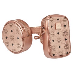 Used MCM Metallic Rose Gold Visetos Coated Canvas and Leather Double Belt Bag