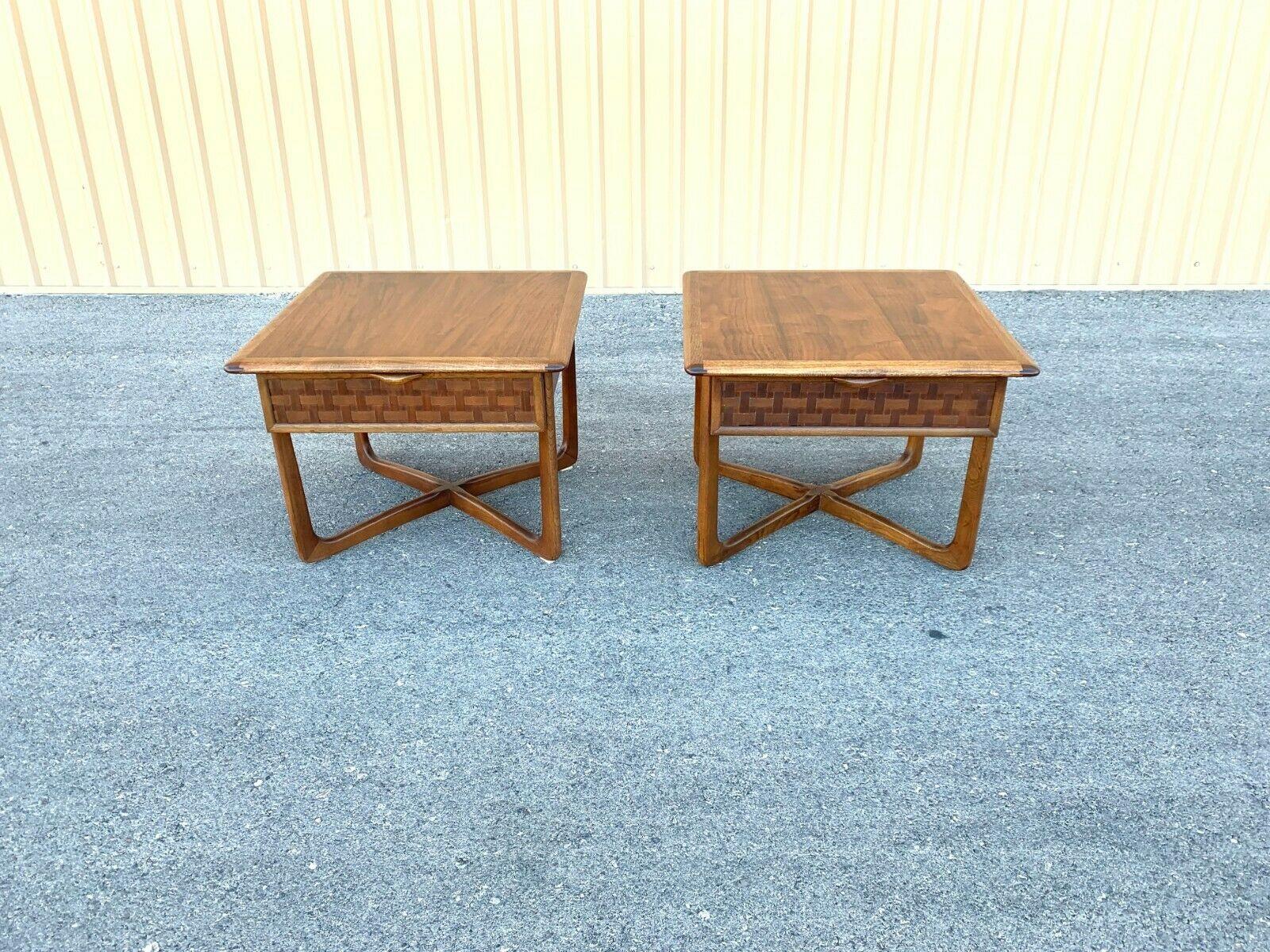 Ash MCM Mid-Century Modern Pair of Lane Perception End Tables Walnut Wood