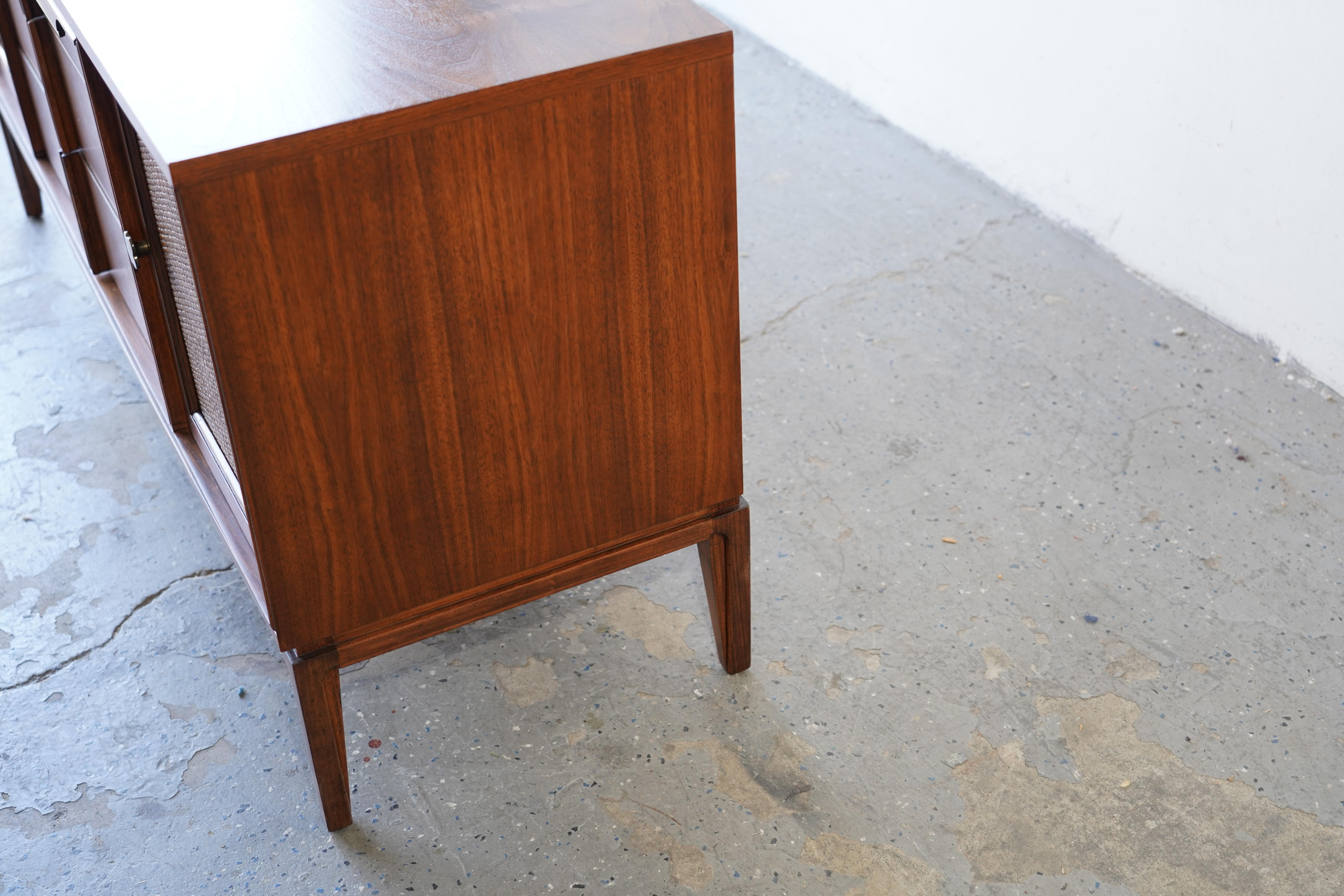 MCM Mid Century Modern Walnut Cane Front Media Console Credenza by Basic Witz 2