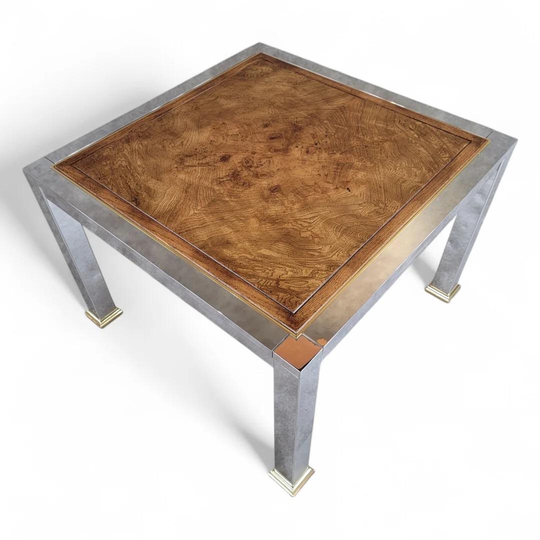 Chrome Ensemble table basse et table d'appoint MCM Milo Baughman en bois d'olivier brossé par Rowe - lot de 2 en vente