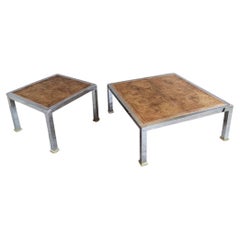 MCM Milo Baughman, Couchtisch und Beistelltisch-Set aus gemasertem Olivenholz, von Rowe, 2er-Set