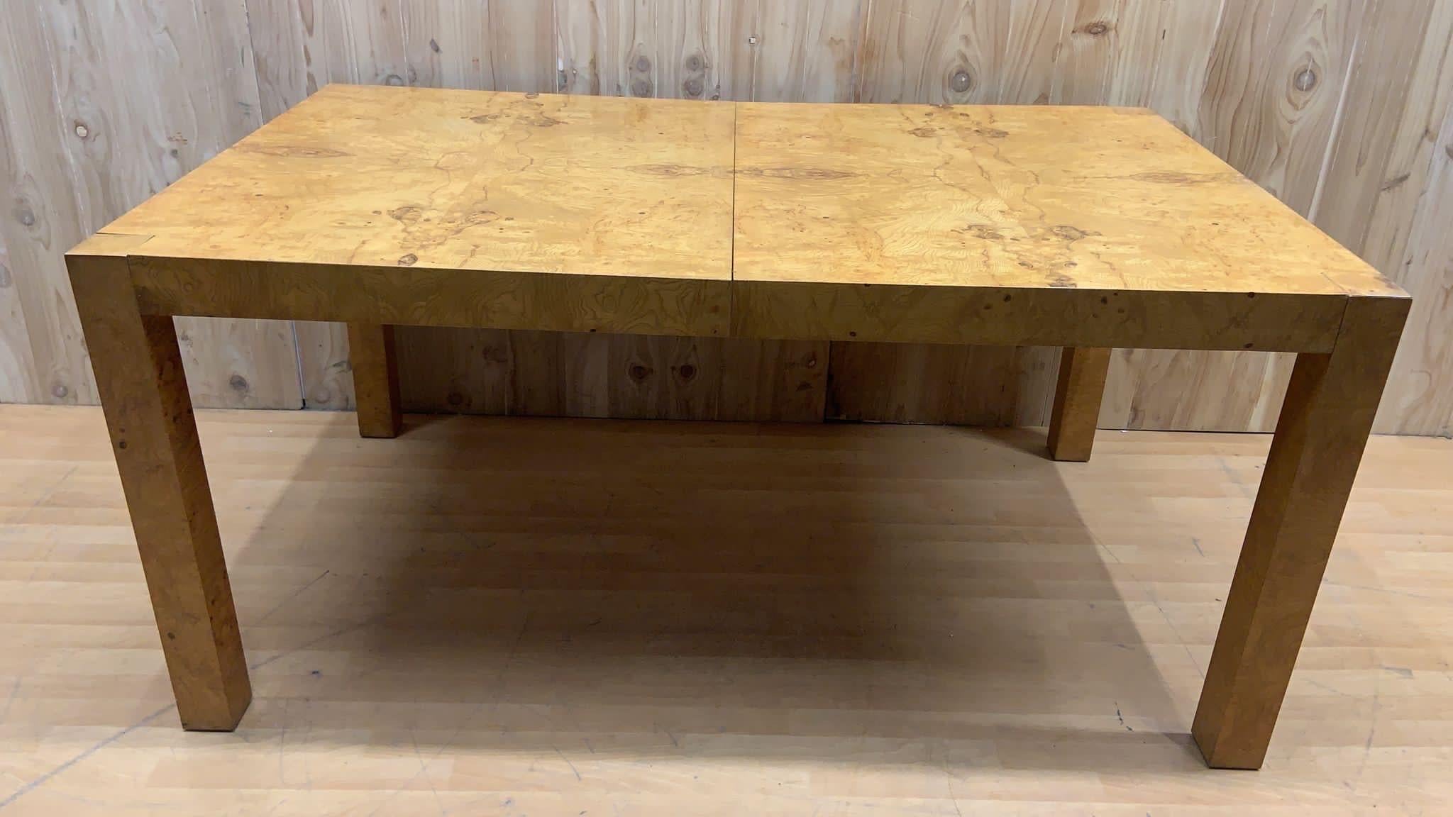 Late 20th Century MCM Milo Baughman for Lane Furniture Burl-Wood Extending Parsons Dining Table