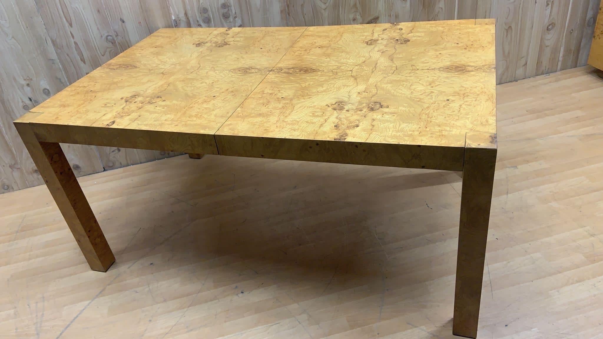 MCM Milo Baughman for Lane Furniture Burl-Wood Extending Parsons Dining Table For Sale 1