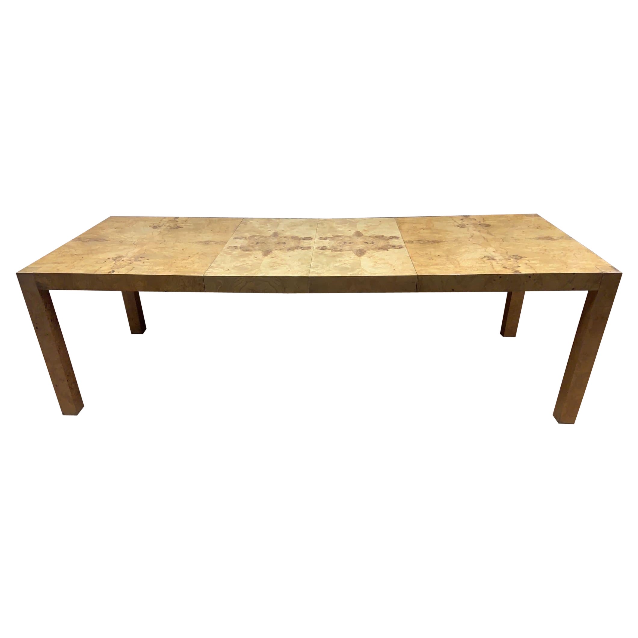 MCM Milo Baughman for Lane Furniture Burl-Wood Extending Parsons Dining Table