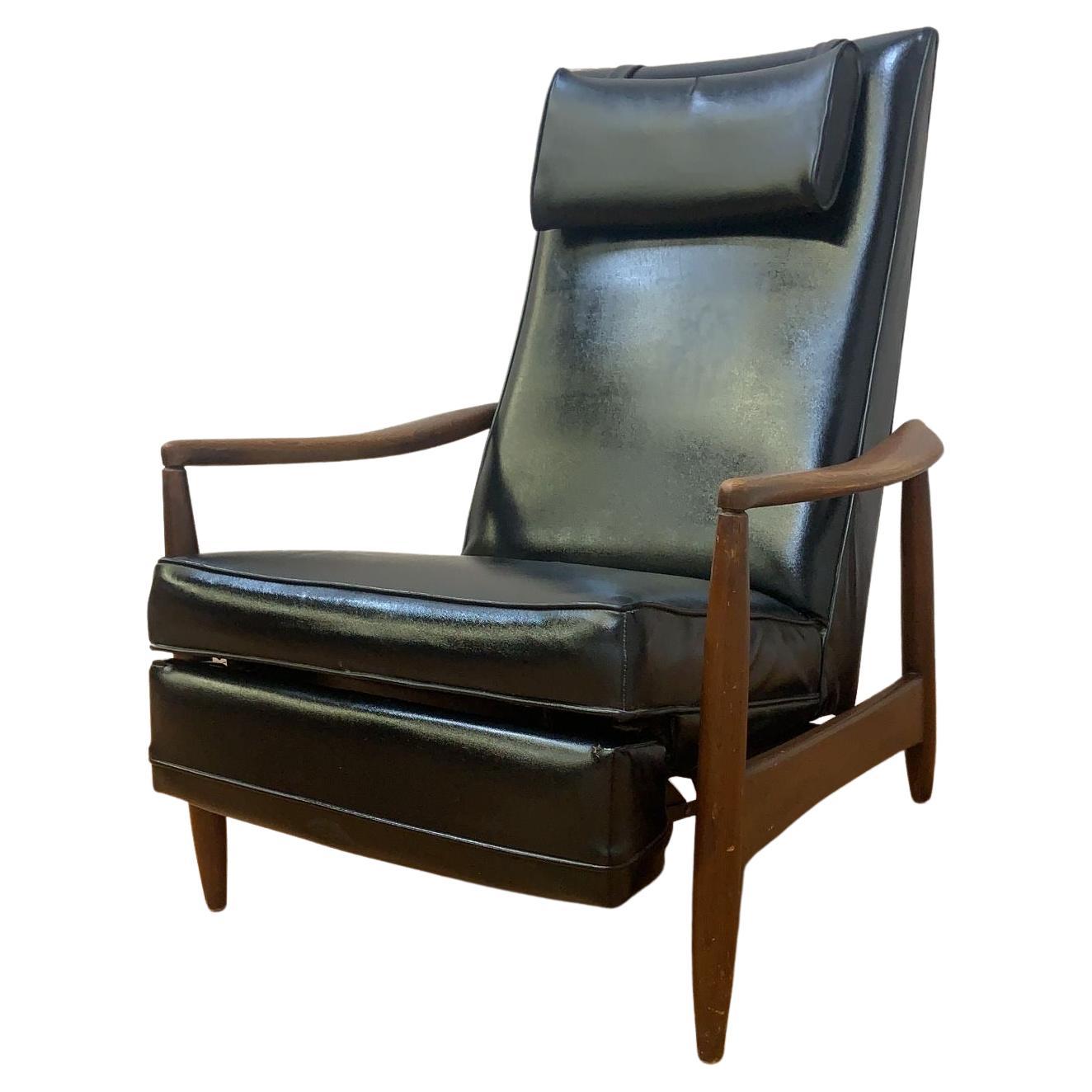 MCM Milo Baughman Style Aston Re-Invented Recliner in Black Leather