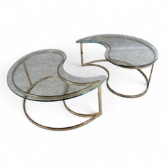 MCM Milo Baughman Style Brass Tear Drop Ying/Yang Coffee/Side Tables For Dia