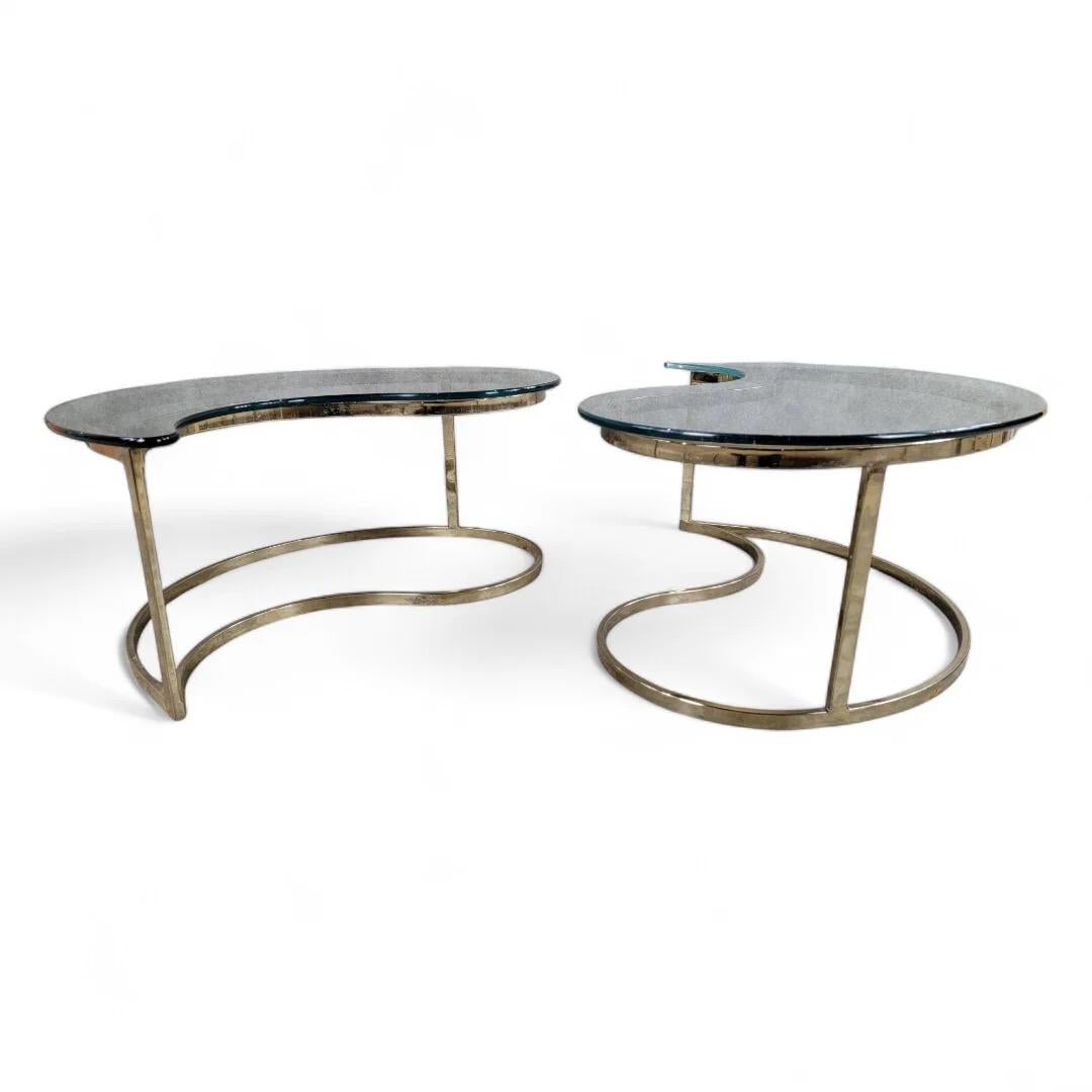 Post-Modern MCM Milo Baughman Style Brass Tear Drop Ying/Yang Coffee/Side Tables For Dia For Sale
