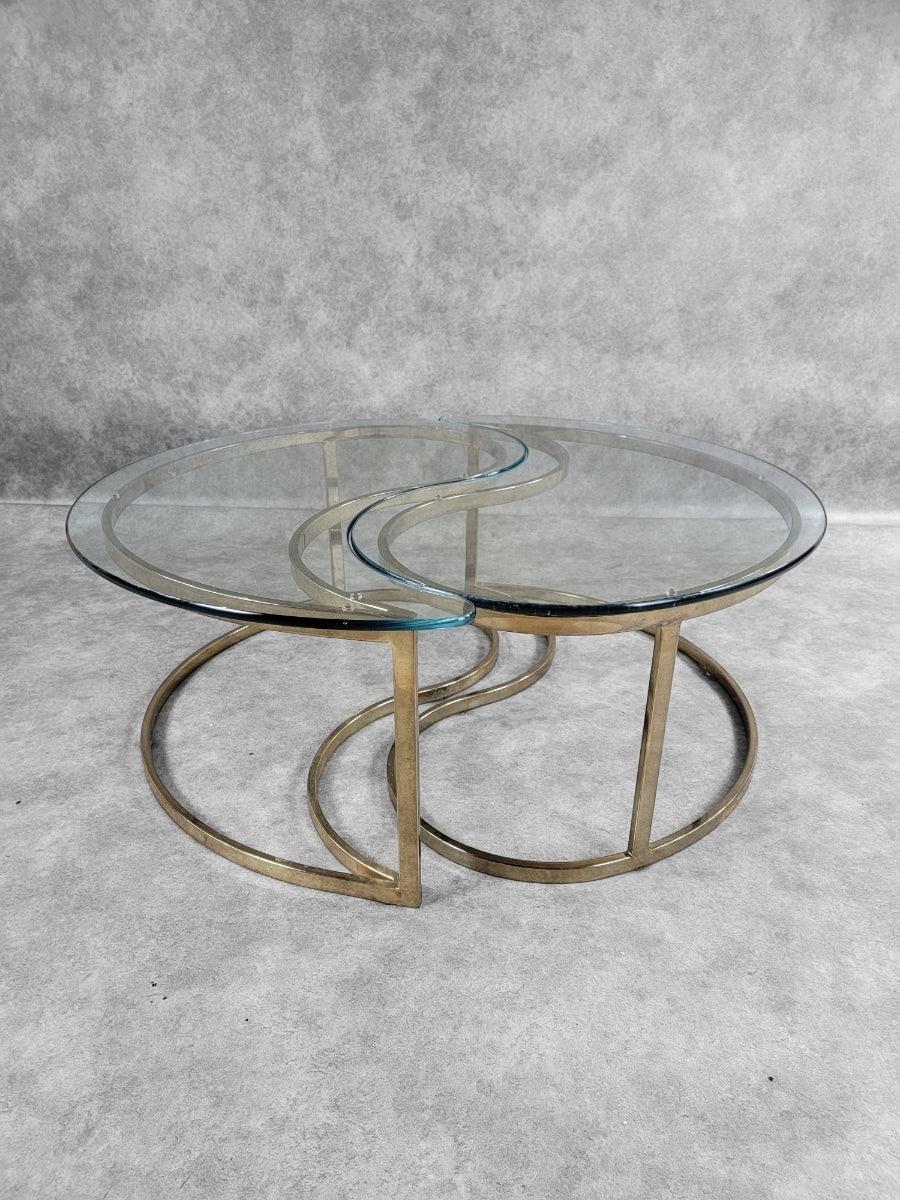 20th Century MCM Milo Baughman Style Brass Tear Drop Ying/Yang Coffee/Side Tables For Dia For Sale