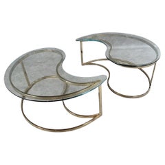 MCM Milo Baughman Stil Messing Tear Drop Ying/Yang Kaffee / Beistelltische für Dia