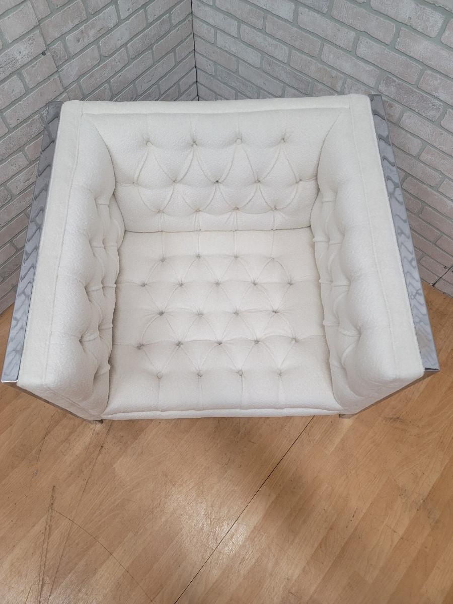 MCM Milo Baughman Style Chrome Bar Club Lounge Chair Recién Tapizada en Boucle siglo XX en venta