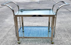 MCM Milo Baughman Style Chrome Bar Serving Cart 1970s