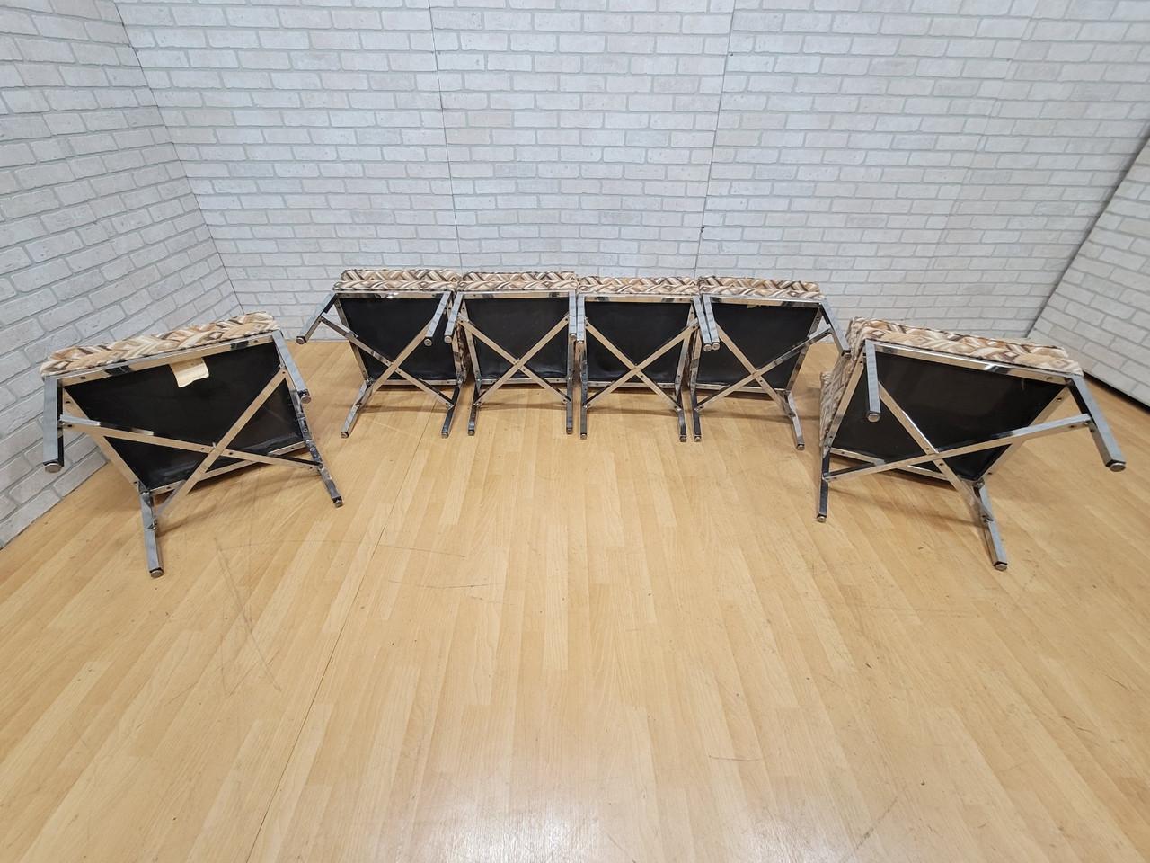 XX secolo Sedie da pranzo con base cromata in stile Milo Baughman di MCM in tessuto originale - Set di 6 in vendita