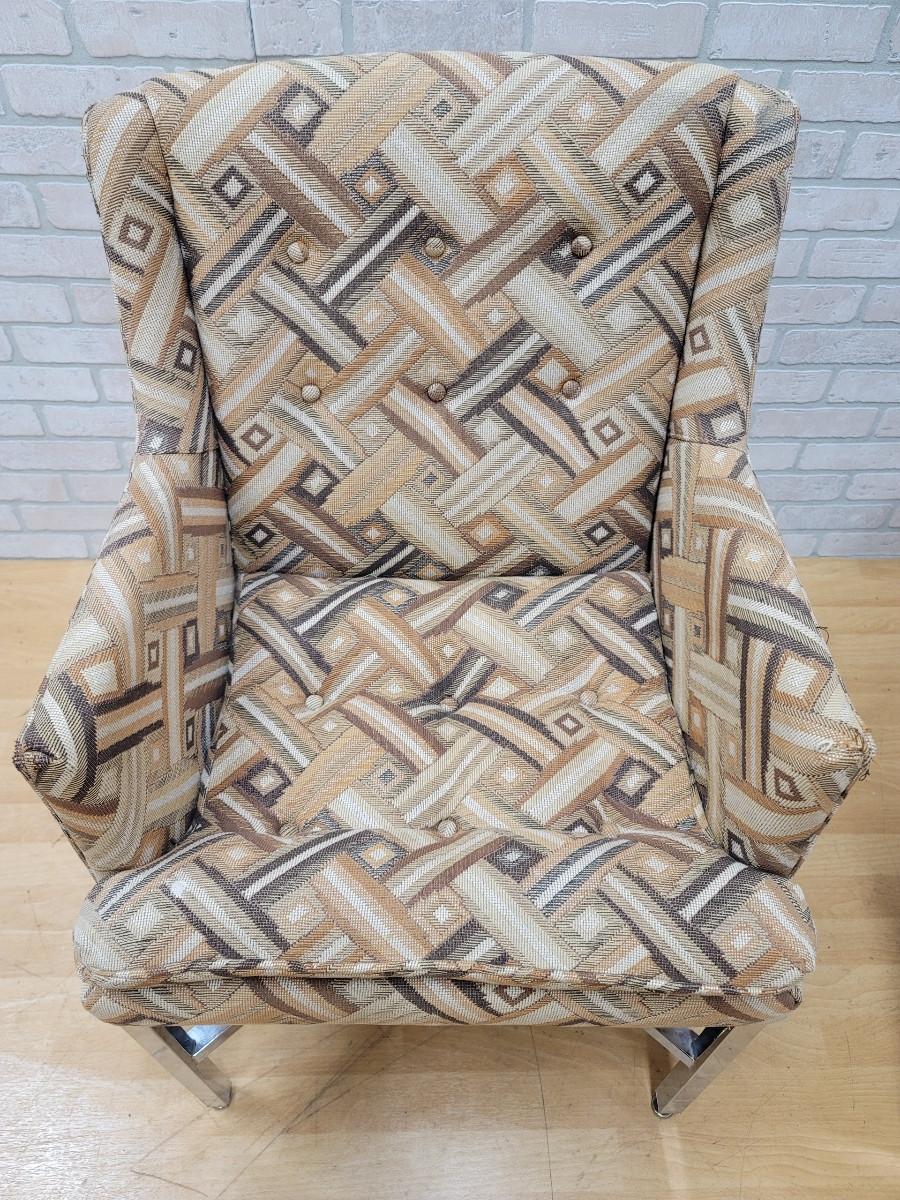 Sedie da pranzo con base cromata in stile Milo Baughman di MCM in tessuto originale - Set di 6 in vendita 1