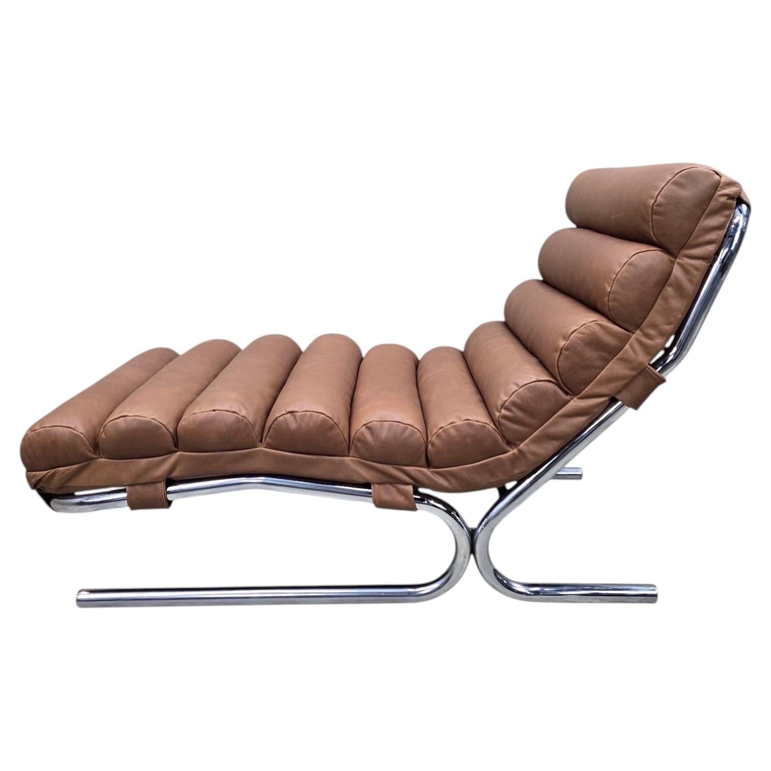 MCM Milo Baughman Style Chrome Tubular Chaise Lounge Chair Newly Reupholstered