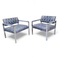 Milo Baughman - Sedie da salotto con inserti in cromo, in pelle, coppia