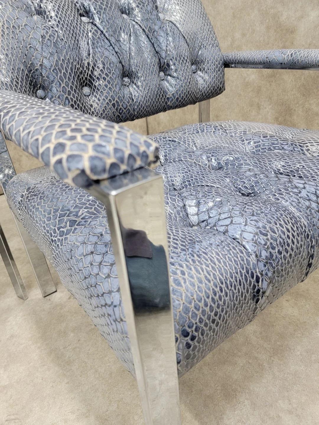 Milo Baughman - Sedie da salotto con inserti in cromo, in pelle, coppia in vendita 2