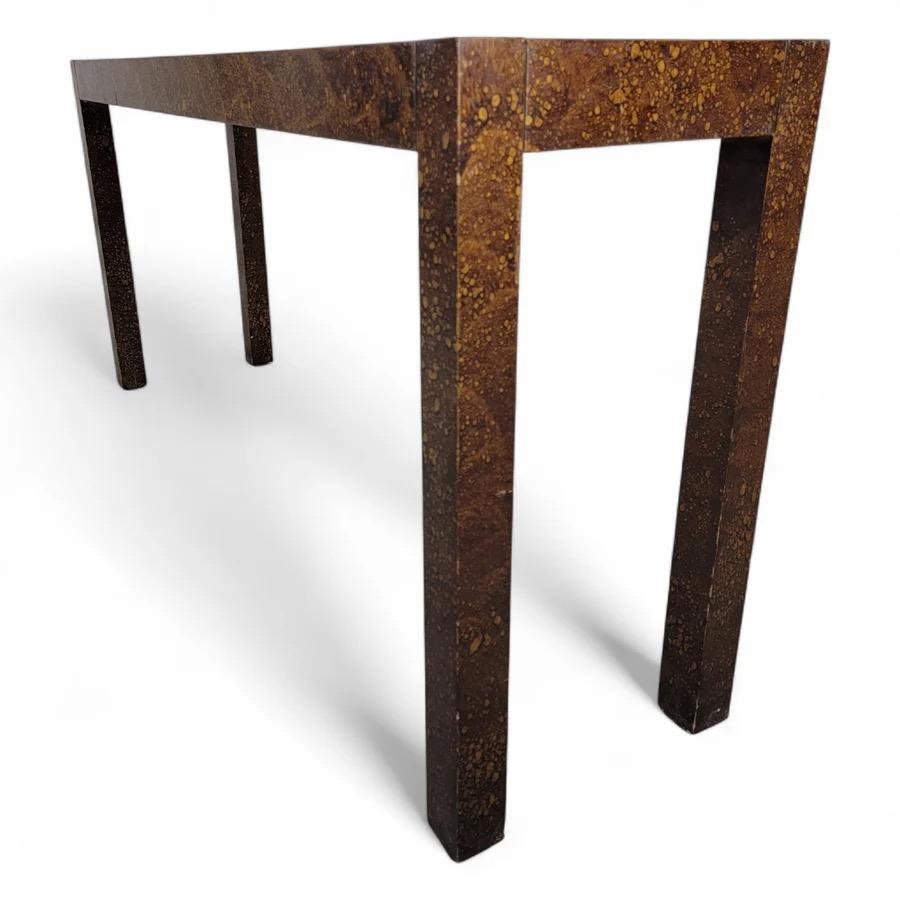 MCM Milo Baughman Style Faux Tortoise Drip Glaze Parsons Sofa/Console Table For Sale 2