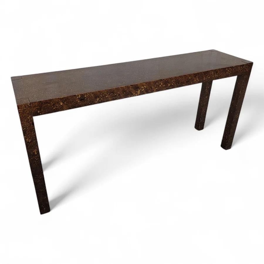 MCM Milo Baughman Style Faux Tortoise Drip Glaze Parsons Sofa/Console Table For Sale 3