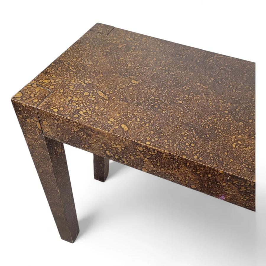 Post-Modern MCM Milo Baughman Style Faux Tortoise Drip Glaze Parsons Sofa/Console Table For Sale