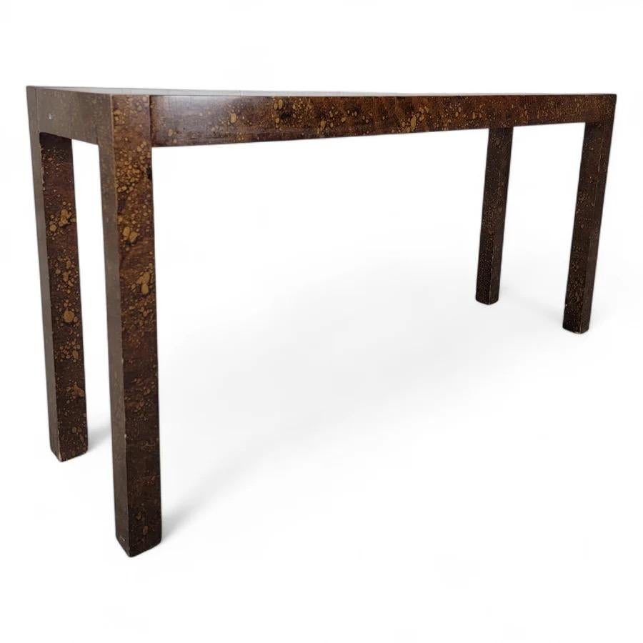Glazed MCM Milo Baughman Style Faux Tortoise Drip Glaze Parsons Sofa/Console Table For Sale