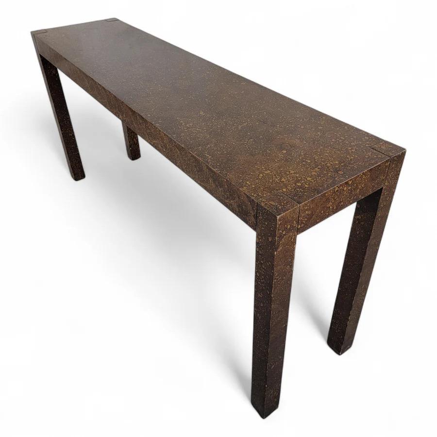 MCM Milo Baughman Style Faux Tortoise Drip Glaze Parsons Sofa/Console Table In Good Condition For Sale In Chicago, IL